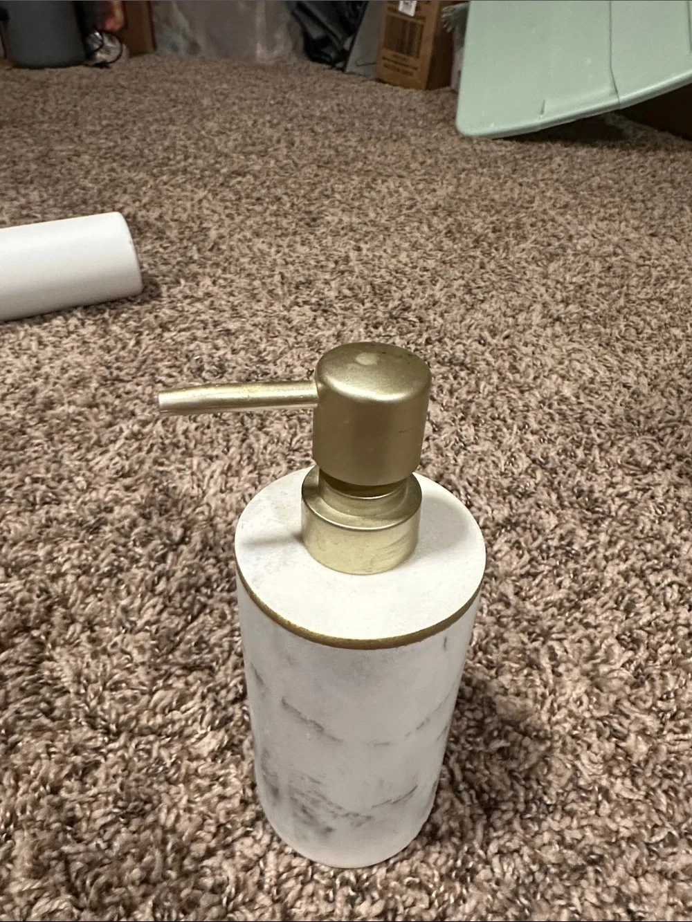 Marble-Effect White and Gold Soap Dispenser - Stylish Bathroom Accessory